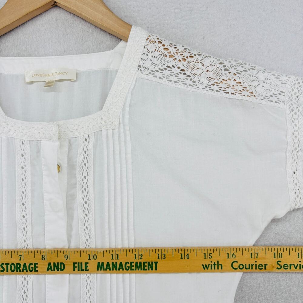 LOVESHACKFANCY Dress Petite Edie Voile Pintuck Lace Trim Cover Up Cotton White - Picture 11 of 14